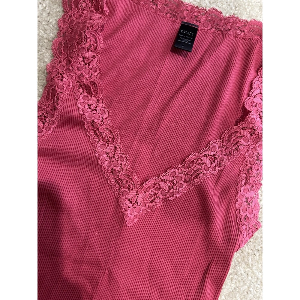 Y2K Banana Republic‎ Lace Ribbed Tank Top Red Bella Swan Layering Large Ruffles